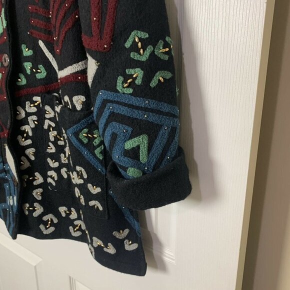 JA Resorts Abstract Women’s Small Mixed Media Wool Coat Embellished Vintage - Picture 7 of 11